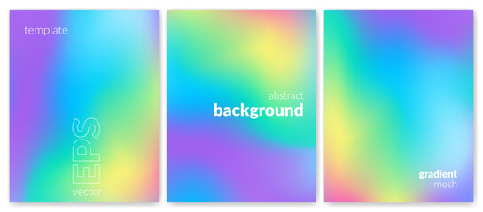 Abstract liquid background set. Gradient mesh. Effect multi color blend. Blurred fluid colorful mix. Modern design template for web cover, header, ad banner, poster, brochure, flyer. Vector image