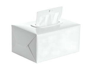 A bright white rectangular box with tissues extending through the opening