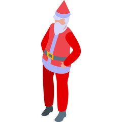 Santa Claus Isometric Icon Wearing Red Suit and Hat with White Beard Standing Against Transparent Background Festive Holiday Character