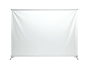 A large blank white banner stretched over a metal frame against a black background