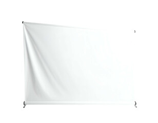 Large, blank, white rectangular banner displayed against a stark black background