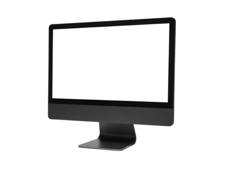 Modern black computer monitor with a bright white screen and a minimalist, sleek design