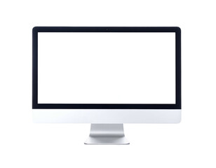 Fototapeta premium A modern computer monitor, sleek design, with a blank white screen isolated on black background