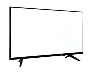 Naklejka premium Angled shot of a blank display television with thin black bezels and minimalist stand