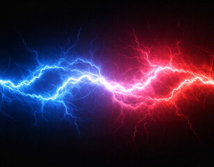 Electric Lightning Clash of Blue and Red Energy on Dark Background
