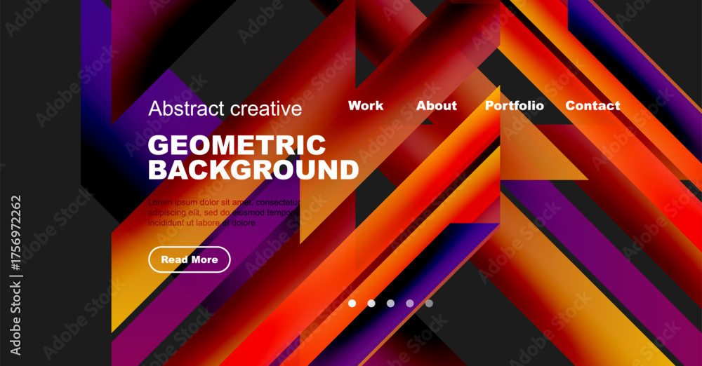 Wall mural abstract geometric background features vibrant colors, diagonal lines, text overlay, navigation menu