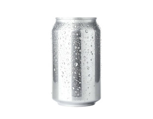 Isolated image of a cylindrical aluminum can with water droplets, against a black background