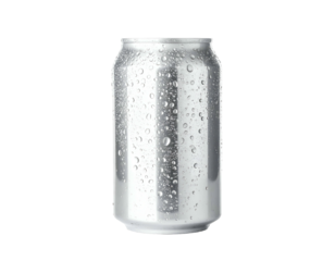 Isolated image of a cylindrical aluminum can with water droplets, against a black background