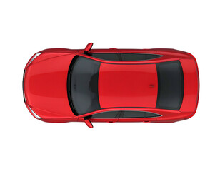 Top-down view of a sleek, bright red sedan against a stark black background