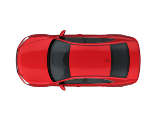Top-down view of a sleek, bright red sedan against a stark black background