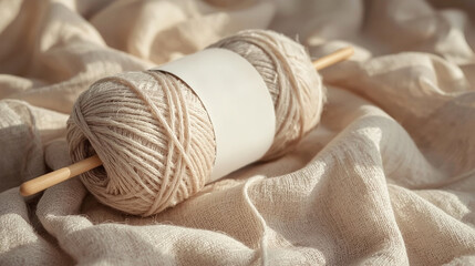 Beige Yarn Skein Close-Up — Soft Wool Fiber Texture. Close-up photo of a beige yarn skein showing...