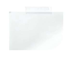 Isolated, off-white rectangular paper sheet, taped to the top edge, with a rounded corner