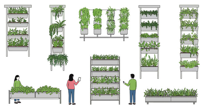 Vertical Farming Systems and Urban Gardening Concepts Illustrated.