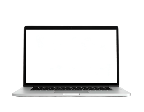 Modern, silver laptop computer, open and positioned against a black backdrop, isolated