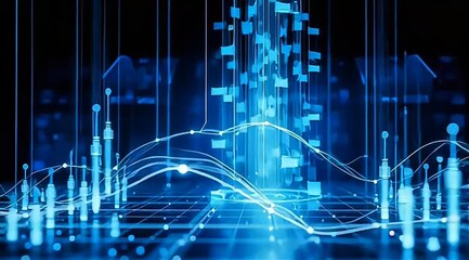 Abstract digital data visualization A vibrant illustration showcasing interconnected nodes, lines, and streams, representing information flow and the power of data processing - Powered by Adobe