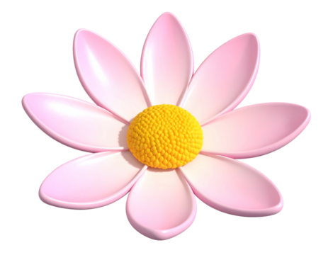 A 3D rendered, cartoonish flower with soft pink petals surrounding a yellow center - Powered by Adobe