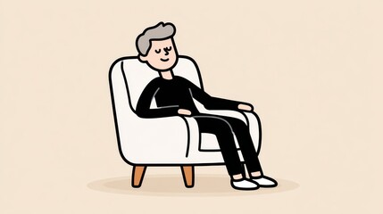 Being happy with a simple life and appreciating the little things every day. A cartoon character expressing relaxation, happiness in solitude, and love for peace.