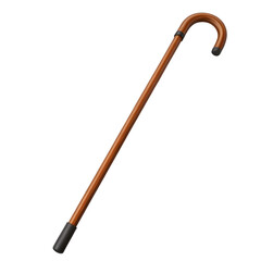 Wooden walking stick isolated on transparent background, a mobility support