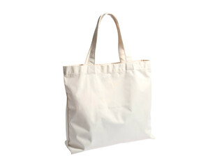 Simple, empty, off-white tote bag with handle, isolated on a black background