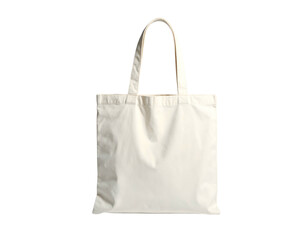 Plain white tote bag with handles, isolated against a black background for commercial use