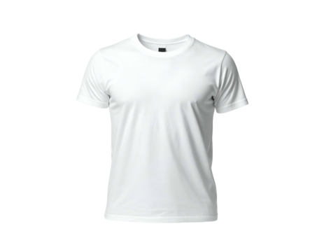 A plain white crew neck short sleeve t-shirt with subtle fabric texture on a black background