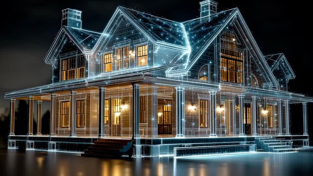 Futuristic Smart Home Design with Digital Overlay for Architectural Visualization
