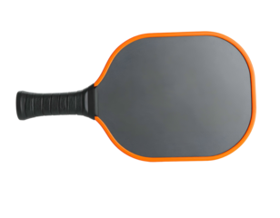 Overhead shot of a pickleball paddle against a black background
