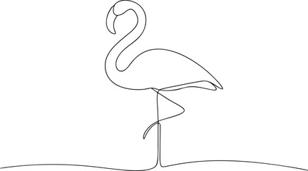 Single line drawing of a flamingo standing on one leg