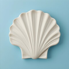 Beautiful seashell plate on pastel blue background evokes coastal calm and nautical charm for summer designs