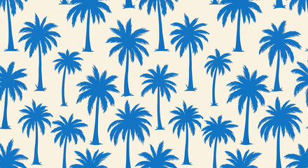 Blue palm trees pattern on a cream background, creating a tropical and summery design.