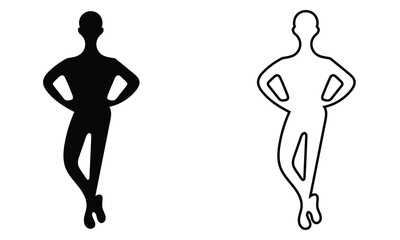 Woman body icon. Human body silhouette.  Female front view body shapes standing full height. Outline and black Woman anatomy representation.