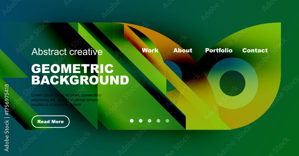 Wall mural Modern website header design. Vibrant colors, geometric shapes create dynamic visual experience. Text elements present portfolio information.