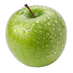 Fresh green apple with water droplets on a black background closeup