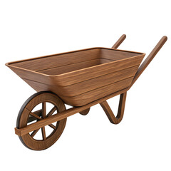 Wooden wheelbarrow isolated on transparent background, a rustic and charming design