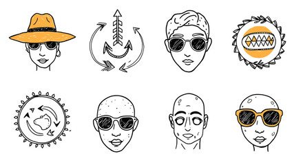 Collection of Diverse Human Faces and Abstract Symbols.