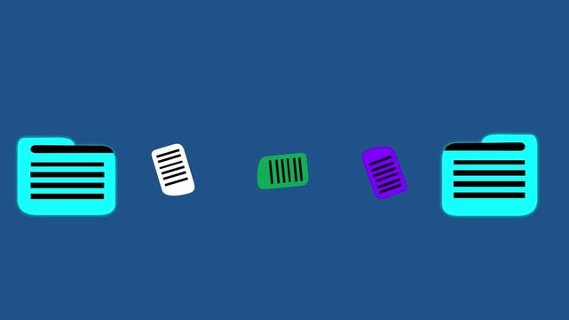 Dynamic Two folders file transfer animation seamless loop. business, data management, quick torrent of copying data from folder concept document...