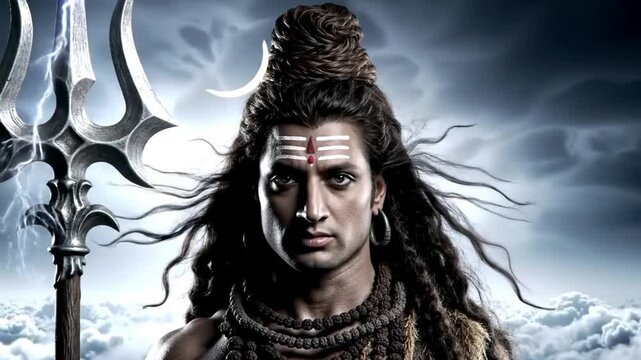 lord shiva hindu god with trident and divine power