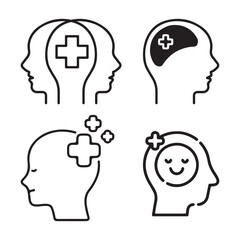 Mental Health and Psychology Icons | Human Mind and Wellness Outline Vector
