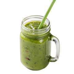 Green Smoothie in Mason Jar with Straw on Black Background