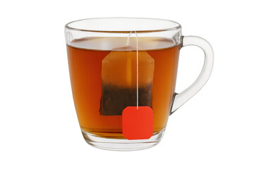 Hot tea brewing in glass mug with teabag