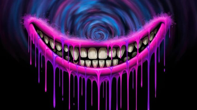 Surreal Cheshire Cat Smile with Dripping Paint and Abstract Background