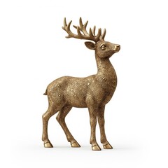 Fototapeta premium Detailed Golden Reindeer Sculpture Standing on White Seamless Background