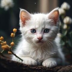 Adorable Brown, White, and Black Cat or Kitten