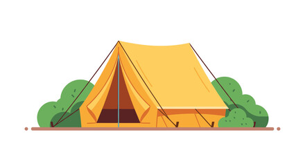 A bright yellow tent stands proudly amidst lush green foliage signaling a perfect outdoor adventure.