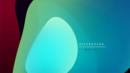 Abstract fluid shapes overlap, creating vibrant color gradients. Dark background emphasizes bright turquoise, green, maroon hues. Modern design element.