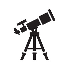 Silhouette of a telescope on a tripod against a white background