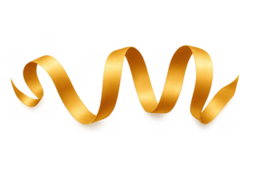 Golden ribbon streamer swirling on transparent background