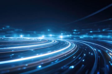 Abstract graphic of light trails forming concentric circles and streaks on a dark background