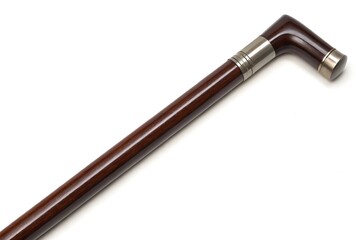 Elegant antique wooden walking cane with silver handle and detail