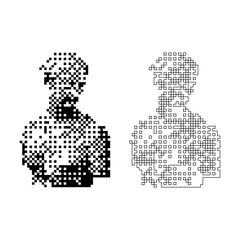 Greek Sculpture Bitmap Style Assets, Retro Pixel Greek & Roman Statues, Aesthetic Elements, Dotted Texture Half Body Woman Illustration